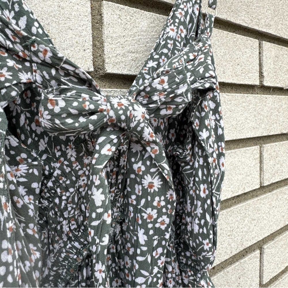 Angie Green Floral Tie Back High Low Boho Cottagecore Mini Dress L Prairie - Picture 6 of 11